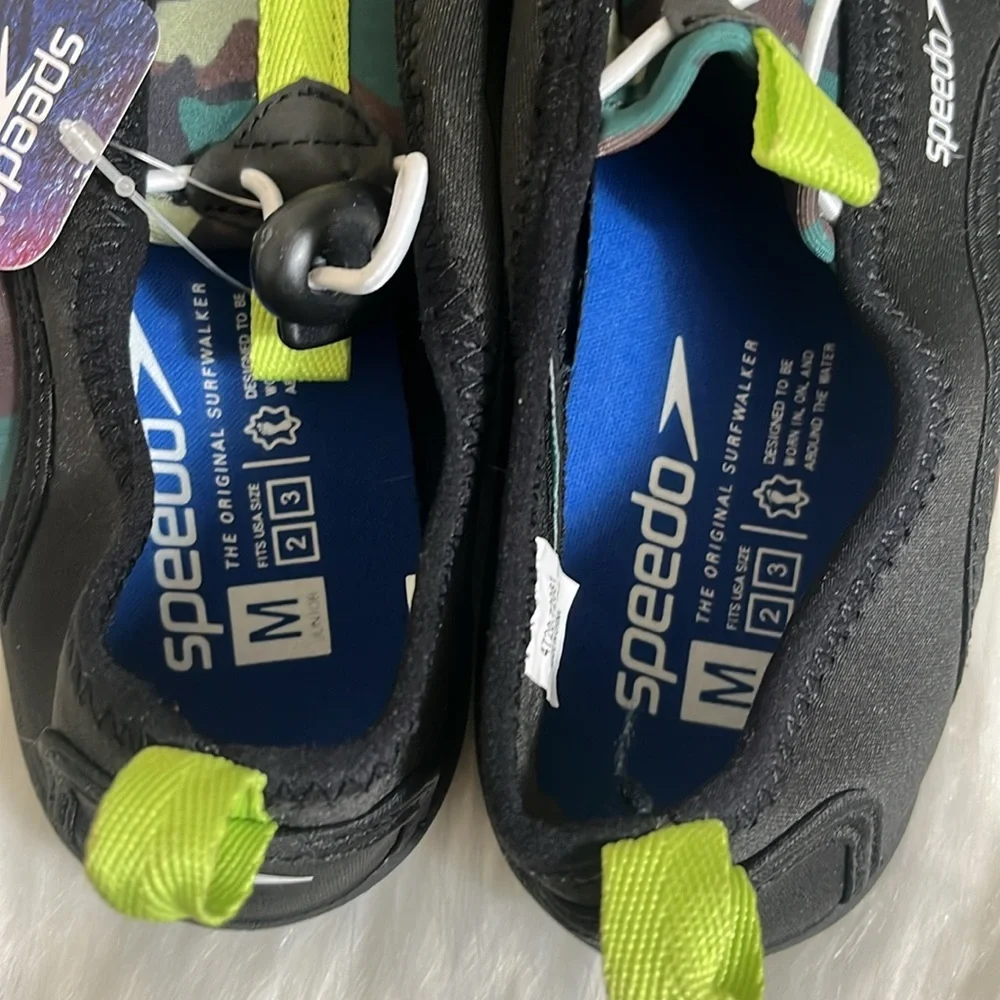 NWT Speedo Boys Black Green Water Shoes
